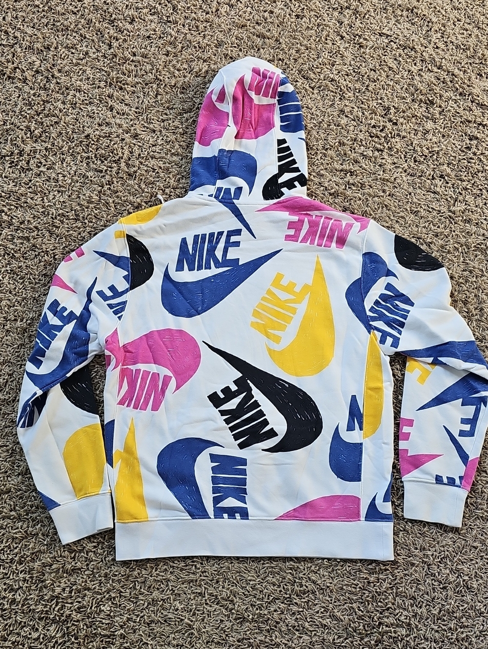 Nike NSW Club Hoodie Retro Multi-color All Over Print Small French Terry - Picture 5 of 8